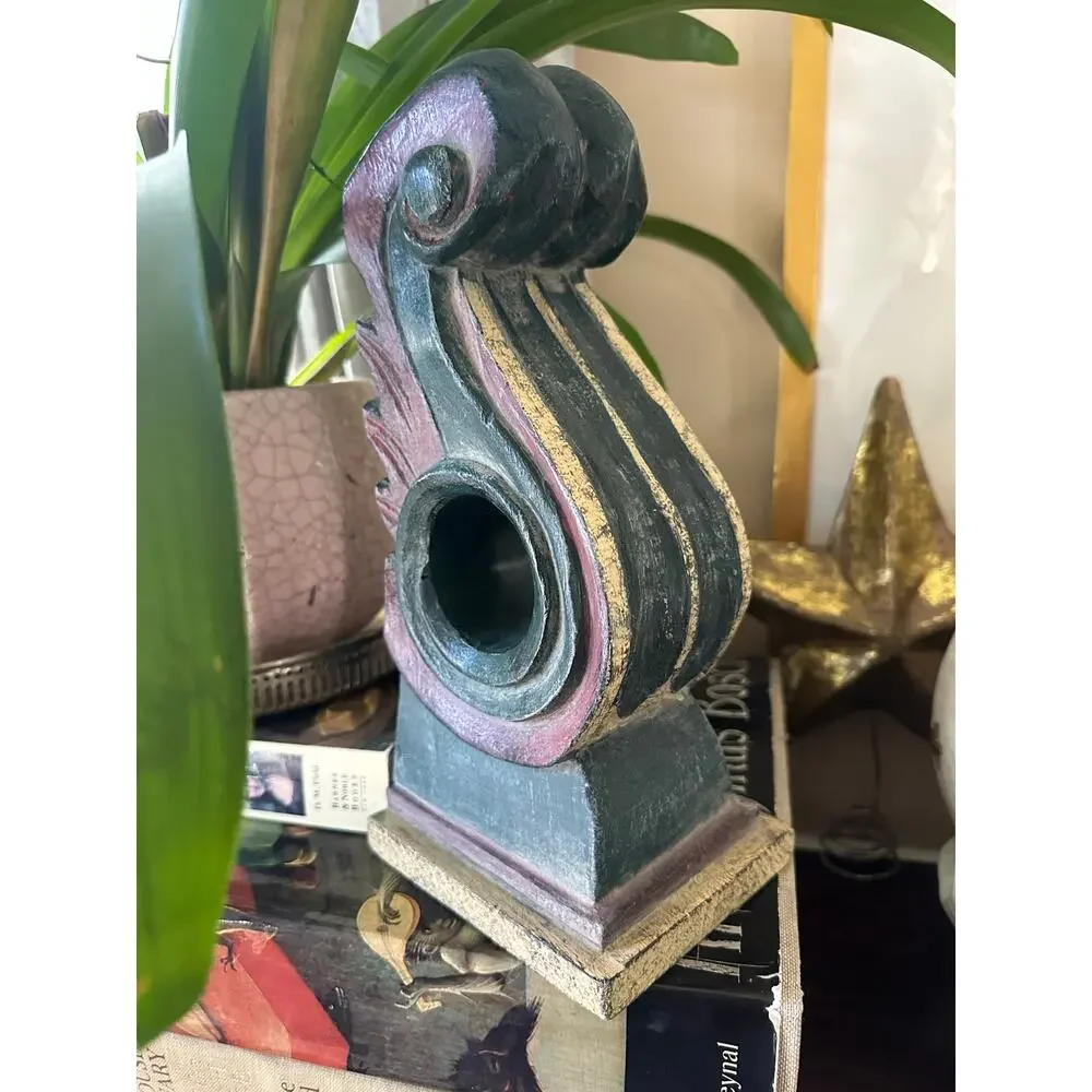 Vintage Wall Sconce Corbel Shelf solid wood Mexico blue burgundy 11x5” drape